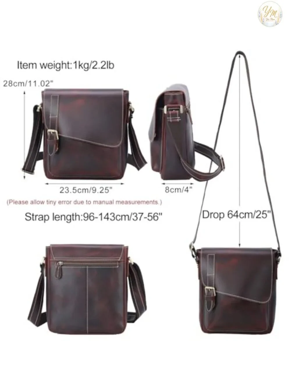 Small Leather Crossbody Messenger Bag with Tablet Pocket